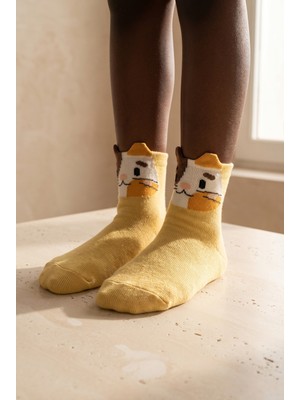 Bony Socks Sevimli Hayvan Desenli Sarı Çocuk Soket Çorap