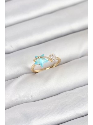 Renas Store Pirinç Gold Renk Mavi Yıldızlı Model Kadın Yüzük - TJ-BYK3868