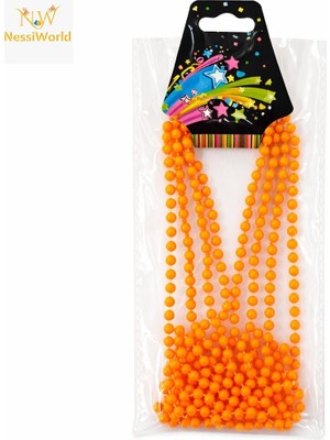 Renas Store Neon Turuncu Boncuk Kolye 80 cm – Retro 80’ler 90’lar Parti Aksesuarı