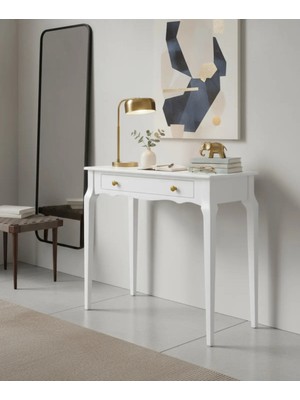 Roys Ahşap 90 cm Masif Konik Beyaz Dresuar