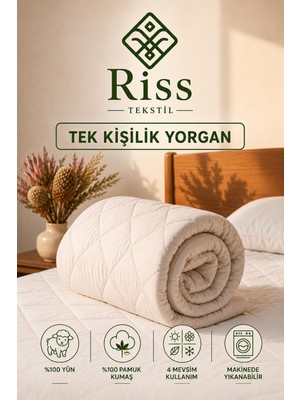 Riss Tekstil Tek Kişilik %100 Merinos Kuzu Yünü Yorgan (155 x 215 Cm, 3000 gr )