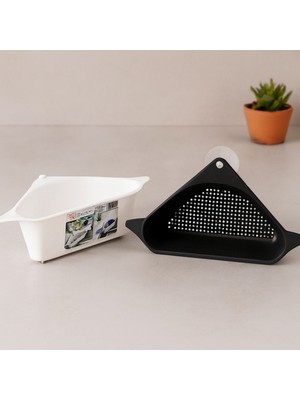 Renas Store Süzgeçli Lavabo Köşe Rafı Vantuzlu Plastik
