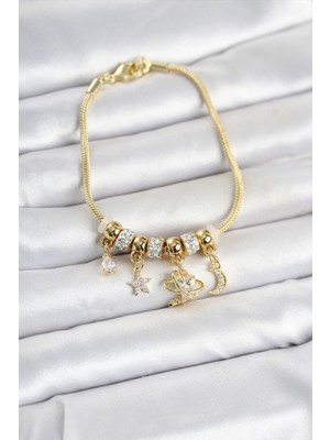 Youday Accessories Pirinç Gold Renk Charmlı Kadın Bileklik