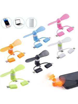 Uravas Store Mini Telefon Fanı - Lightning - Type-C - Micro USB Girişli - Sessiz