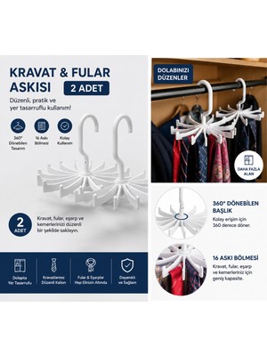 Doori 2 Adet Döner Kravat Askısı 20 Bölmeli Kravat Fular Eşarp Kemer Düzenleyici Dolap Içi Organizer Askı