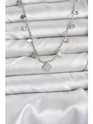 Renas Store Pirinç Gümüş Renk Yonca Model Kadın Kolye - TJ-BKO10651