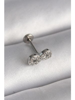Renas Store 316L Çelik Gümüş Renk Zirkon Taşlı Sonsuzluk Model Tragus Piercing