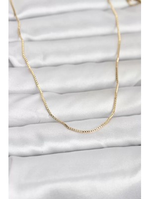 Renas Store cm 14K Gold Renk Ince Kare Zincirli Model 60 cm Kadın Kolye - TJ-BKO10956