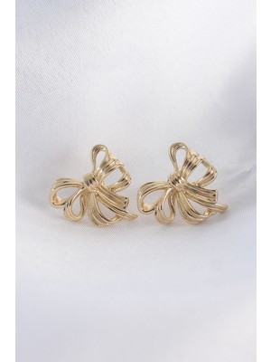 Renas Store Pirinç Gold Renk Fiyonk Küpe 5886