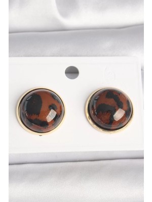 Renas Store Pirinç Gold Renk 3D Daire Leopar Model Kadın Küpe - TJ-BKP10347