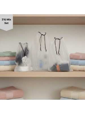 Meapuff 3lü Mix Set (S-M-L) Su Geçirmez Büzme İpli Tatil Çantası 