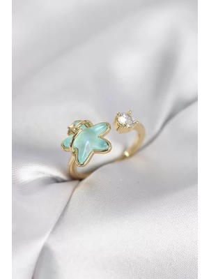 Renas Store Gold Renk Turkuaz Yıldız Model Kadın Yüzük - TJ-BYK4147