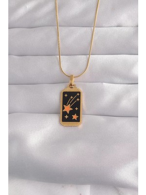 Renas Store 316L Çelik Gold Renk Siyah Mineli Yıldız Figür Tarot Kolye - TJ-BKO9028