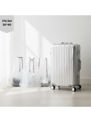 Meapuff 3lü Set 30x40cm Su Geçirmez Büzme İpli Tatil Çantası 