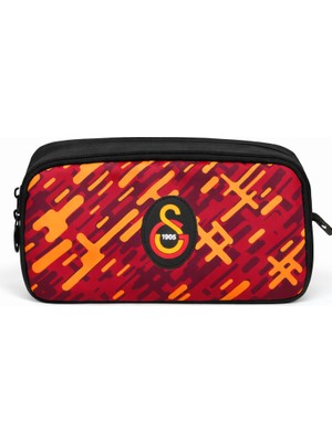 Galatasaray Lisanslı Çift Bölmeli Kalemlik - Grafik Desenli Su Itici Sarı Kırmızı Kalem Kutusu