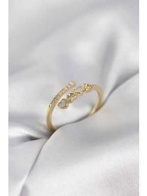 TeknoKapsül Gold Renk Zirkon Taşlı Minimal Kalp Model Kadın Yüzük
