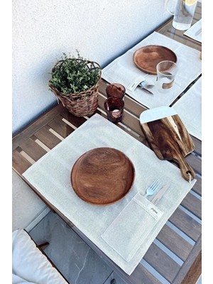 Kai Home 4lü %100 Ham Keten Kaşıklık Detaylı Amerikan Servis/ Supla