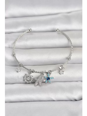 Renas Store Gümüş Renk Pirinç Deniz Tema Charmlı Kadın Bileklik TJ-BB8487