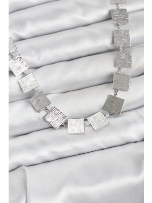 Renas Store Kare Plaka Model Gümüş Renk Kadın Kolye - TJ-BKO10824