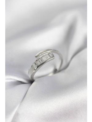 Renas Store Baget Zirkon Taşlı Gümüş Renk Kadın Yüzük 5886