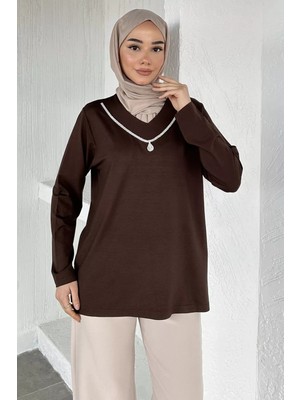 Julude V Yaka Taşlı Tesettür Anne Penye Bluz P-00021460