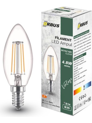 Orbus C37 4.8W Filament Bulb E14 400LM Ampul - Beyaz Işık