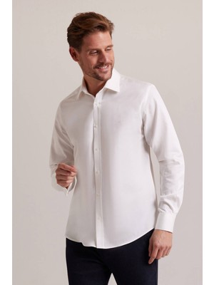 Erkek Krem Uzun Kol Slim Fit Gömlek