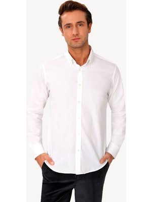 Erkek Beyaz Uzun Kol Slim Fit Gömlek