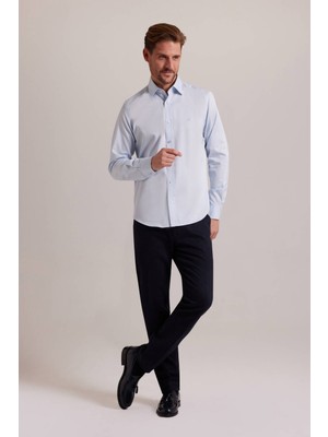Erkek Açık Mavi Uzun Kol Slim Fit Saten Gömlek