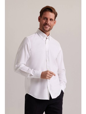 Erkek Beyaz Slim Fit Pamuk Gömlek
