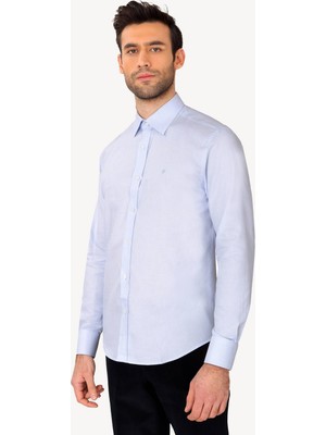 Erkek Mavi Slim Fit Uzun Kol Desenli Gömlek