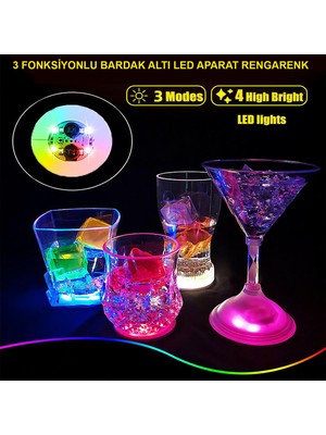 Renas Store Işıklı Yapışkanlı Bardak Altı Aparatı Ledli 3 Fonksiyonlu 6 cm Çap