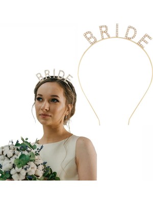 Renas Store Mey Ithalat® Altın Gold Renk Bekarlığa Veda Kristal Taş Bride Tacı Ithal 16X10 cm
