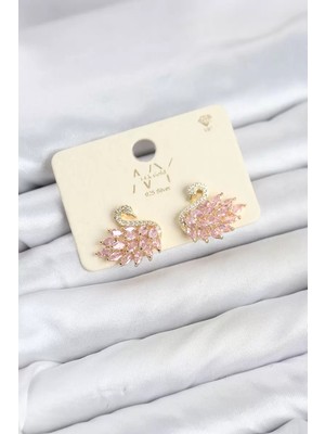 Renas Store Pembe Zirkon Taşlı Gold Swan Kuğu Model Kadın Küpe TJ-BKP11942