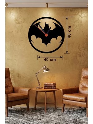TeknoKapsül Batman Yarasa Logolu Ahşap Duvar Saati - 40X40 cm Dekoratif Dc Temalı