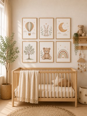 Zera Wall Mdf Tablo 3’lü Bej ve Gold Kemerli Manzara ve Botanik Set – Modern Salon ve Ofis Duvar Dekorasyonu