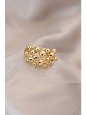 Renas Store Ayarlamalı Gold Renk Metal Bombeli Boluncuk Model Yüzük 5886