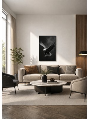 Zera Wall Mdf Tablo Tekli Uçan Kartal Siyah Beyaz Modern Salon ve Ofis Duvar Dekorasyonu