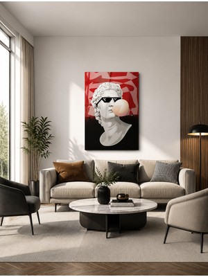 Zera Wall Mdf Tablo Antik Heykel, Piksel Gözlük ve Sakız Balonu Pop Art Tasarım Modern Salon ve Genç Odası Duvar Dekorasyonu