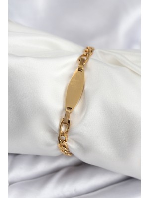 Renas Store 316L Çelik Gold Renk Oval Yazı Yazmaya Uygun Kadın Bileklik 5886