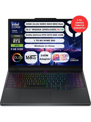Lenovo Legion 5 Intel Core Ultra 7 255HX 32GB 1TB SSD RTX5070 Windows 11 Home 15.1" OLED 165Hz Taşınabilir Bilgisayar 83F00087TR
