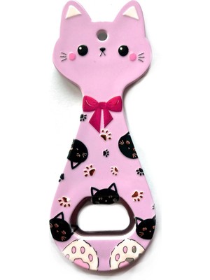 Bg Store Miyav Kedi Mıknatıslı Şişe Kapak Açacağı, Buzdolabı Magnet Lila, 5.5X14 Cm, Seramik Kaplama Kedili Açacak