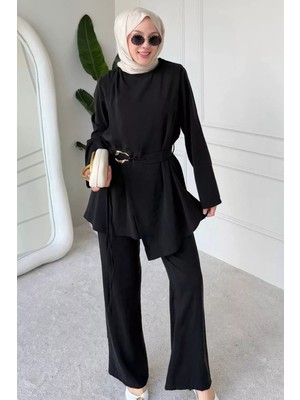 Julude Bel Lastikli Pantolon Gold Tokalı Kuşaklı Tunik Tesettür Ikili Takım P-00022700