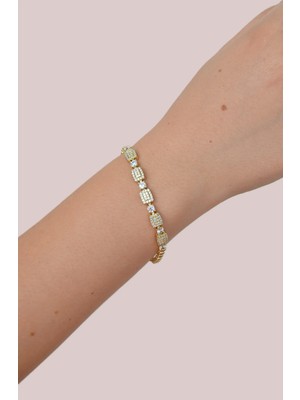 Sacce Scarves & Accessories 14K Gold Renk Dikdörtgen Taşlı Dorika Bileklik Zirkon Işıltılı Xuping Bileklik