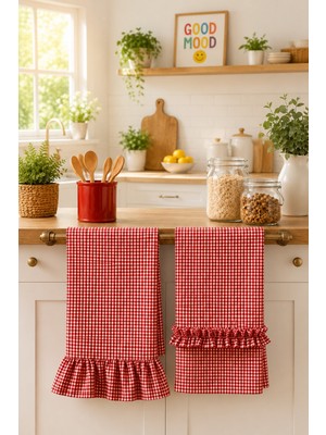 Kai Home Dekoratif Fırfırlı Pötikare Mutfak Havlusu ve Kurulama Bezi 35X55 cm