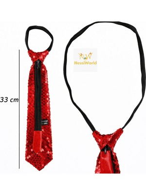 Renas Store Kırmızı Pul Payetli Işıltılı Parti Kravatı 33 cm