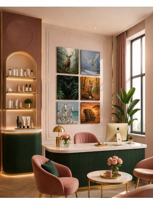 Zera Wall Mdf Tablo 6’lı Geyik, Baykuş, Siyah Panter, Tilki, At ve Fil Temalı Vahşi Doğa Seti – Salon, Ofis ve Duvar Dekorasyonu