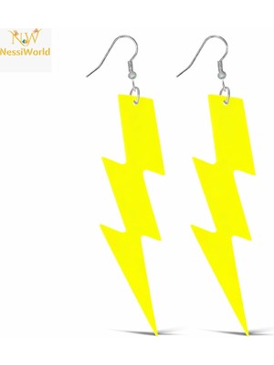 Renas Store 80’ler 90&amp;#39;lar Retro Neon Sarı Şimşek Küpe 10 cm