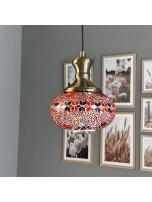 Bamyum Noura Mozaik-B Cam Tekli Avize Eskitme Tokmak Başlık Retro Sarkıt Lamba Salon Aydınlatma