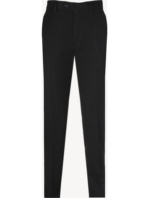 Erkek Siyah Çizgili Flanel Regular Fit Kumaş Pantolon